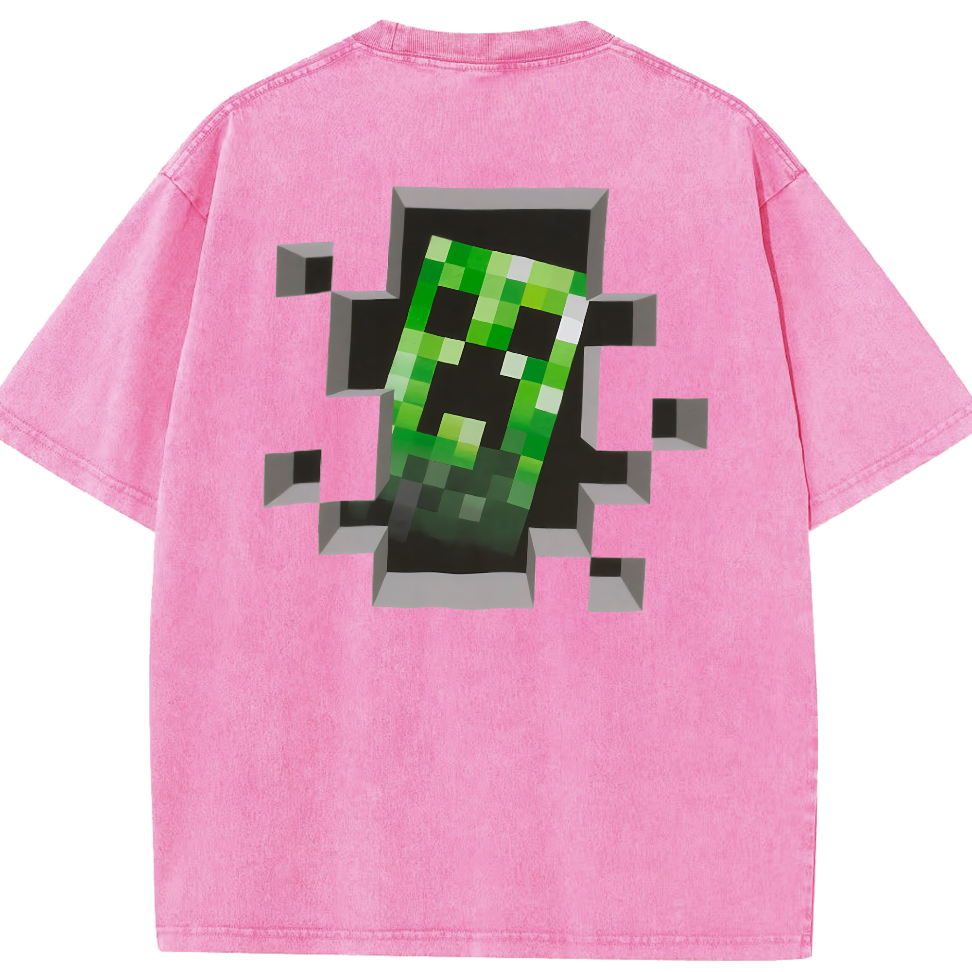 （画像用） マインクラフト ブロックの世界 Minecraft MC Block world 綿100% ヴィンテージ風 半袖Tシャツ（背面プリント）